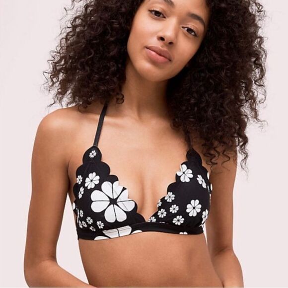 NWT Kate Spade Flower Triangle Bikini Top Black White NWT SIZE Small - Picture 1 of 5